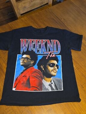 The Weeknd Graphic Tee - Black with Red & Blue Print